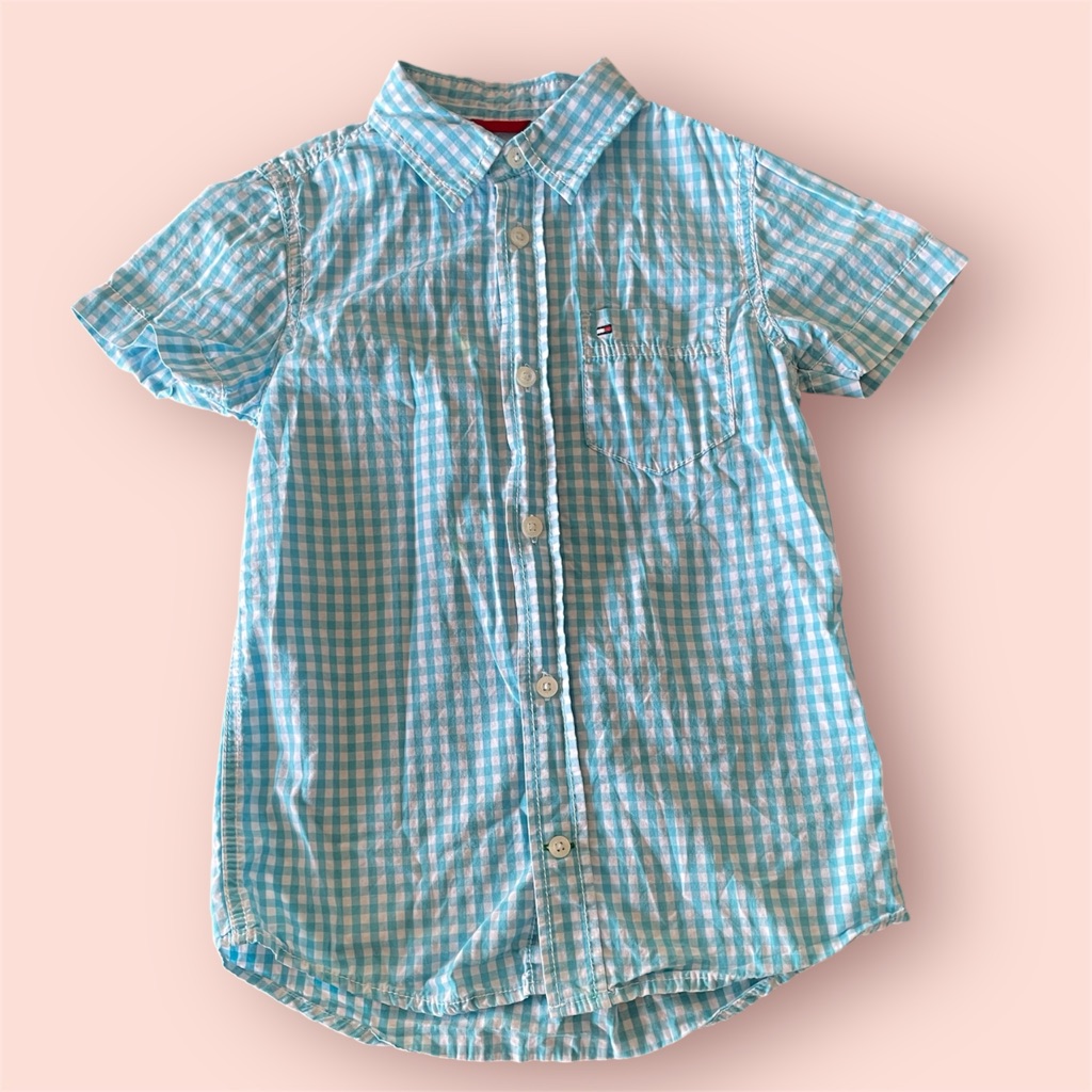 Tommy Hilfiger Blue Checkered Boys Size 6 Button Up Shirt